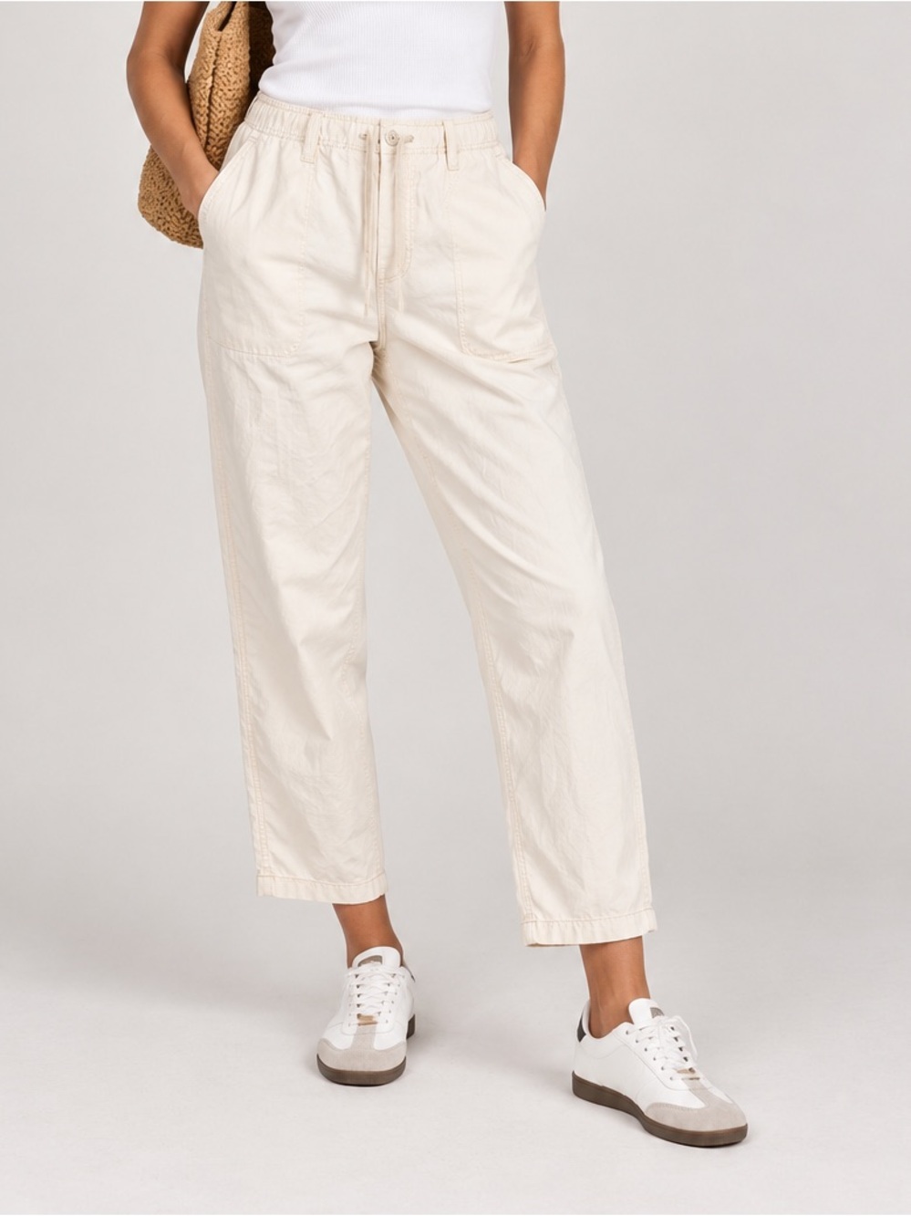 H&M Cream Off White Cotton Relaxed Fit Lightweight Pants Size L